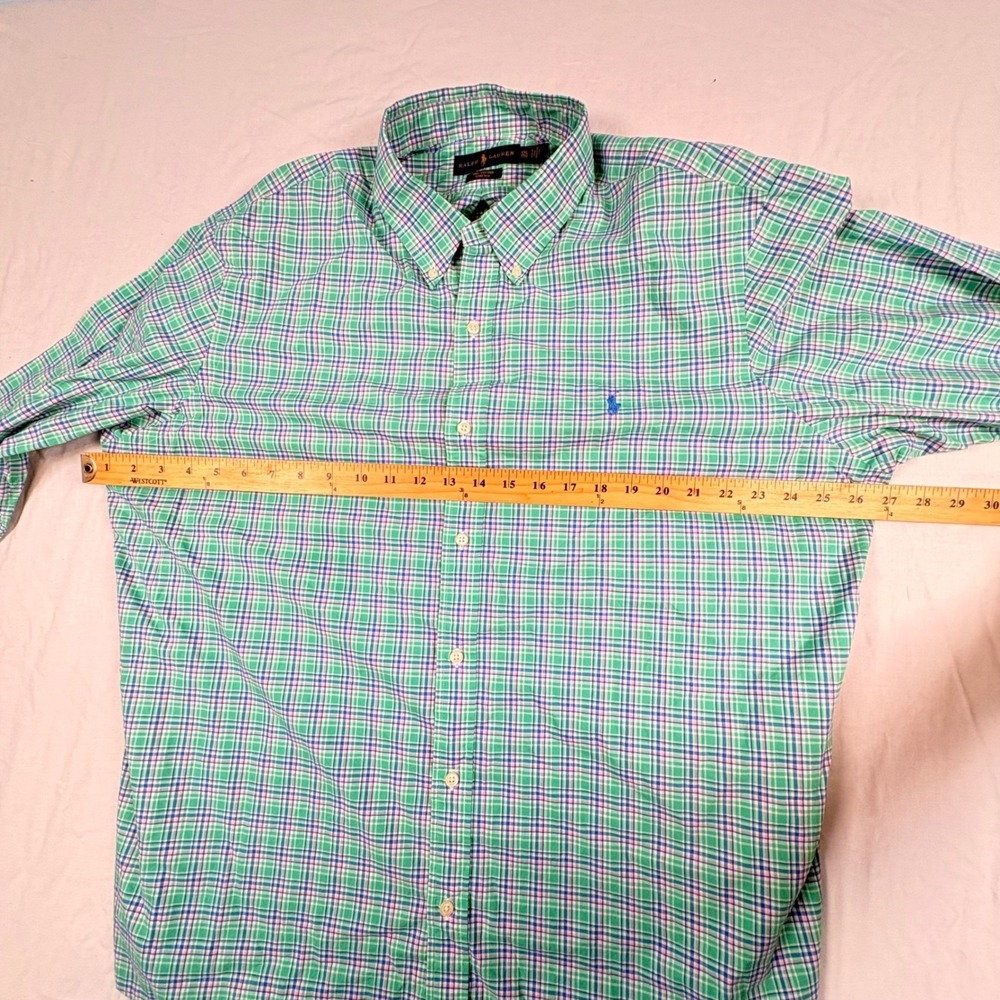 Ralph Lauren Button Down Shirt Mens XXL Green Plaid Long Sleeve Stretch Cotton - Picture 4 of 5
